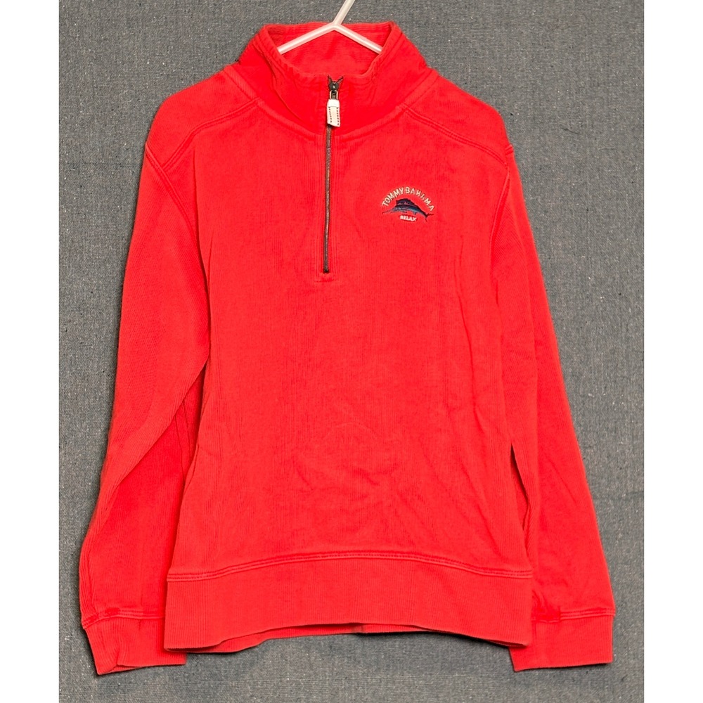 Tommy Bahama Relax Boys Red Quarter Zip Pullover Sweatshirt Size L 6-7 Marlin